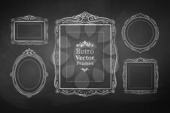 Vector collection of chalked vintage baroque frames. Isolated.