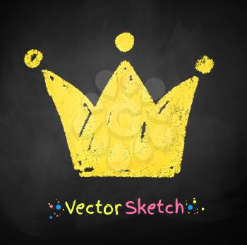 Chalked childlike drawing of crown. Vector illustration.