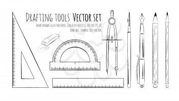 Drafting tools. Vector set. Isolated.Vector illustration.