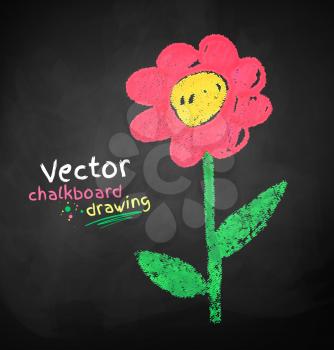 Chalked childlike drawing of flower. Vector illustration.