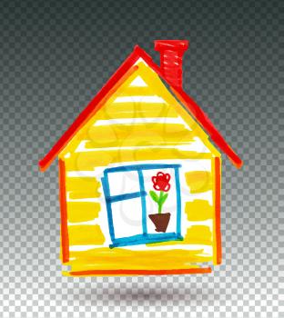 Childlike drawing of house. Vector illustration. Isolated.