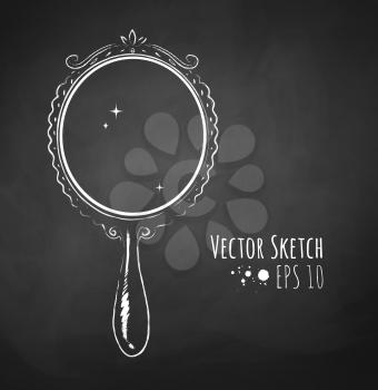 Chalked vector sketch of vintage mirror. Isolated.