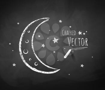 Chalkboard drawing of crescent and stars. Vector illustration. Isolated.