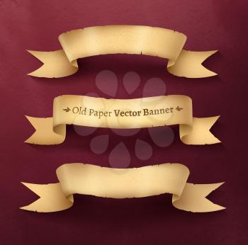 Vintage paper ribbon banner, vector illustration. Isolated.