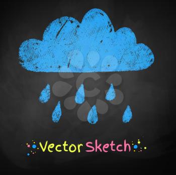 Chalked childlike drawing of rainy cloud. Vector illustration.