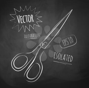 Chalkboard drawing of scissors. Vector illustration. Isolated.