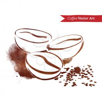 Coffee beans. Watercolor sketch. Vector illustration.