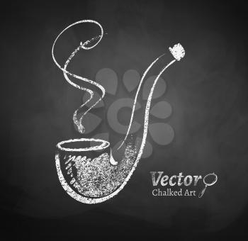 Chalkboard drawing of smoking pipe. Vector illustration. Isolated.