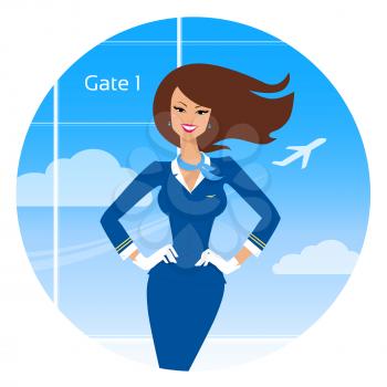 Smiling stewardess. Vector illustration.