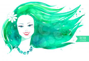 Watercolor girl. Vector illustration.