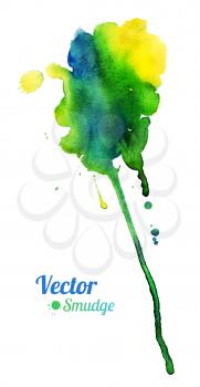 Watercolor colorful stain with smudges. Vector texture.