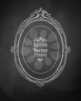 Oval chalked vintage baroque frame. Vector illustration. Isolated.