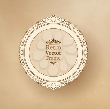 Round vintage baroque frame on textured background. Vector illustration. Isolated.