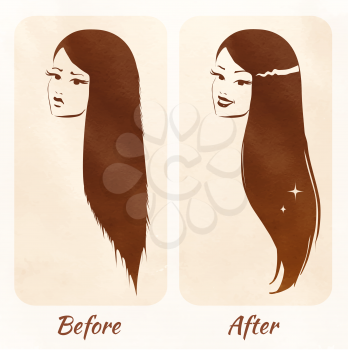 Hair before and after. Vector illustration.