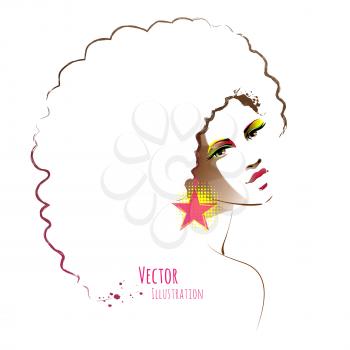 Disco girl with afro hairstyle. Vector illustration.