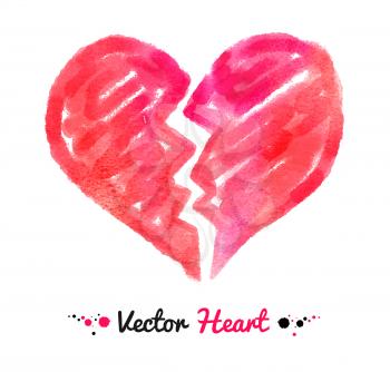 Watercolor broken heart. Vector illustration. Isolated.