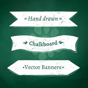 Chalkboard drawing of ribbon banners. Vector illustration.