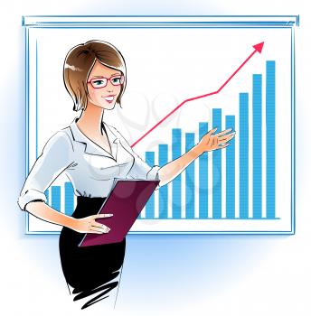 Business woman at a presentation. Vector illustration.