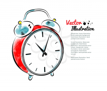 Alarm clock. Watercolor and line art. Vector illustration. Isolated.
