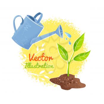 Sprouting seed and watering can. Vector illustration.