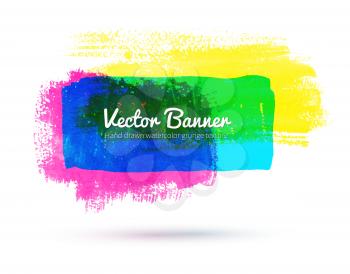 Colorful watercolor banner. Cyan, magenta, yellow.  Vector illustration.