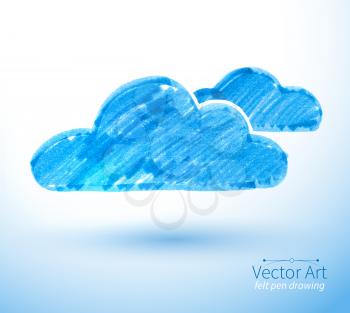 Felt pen vector illustration of clouds.