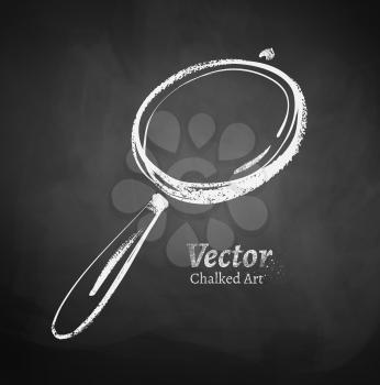 Vector illustration of magnifying glass. Chalkboard drawing 