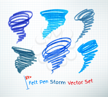 Vector set of hand drawn hurricane symbols.