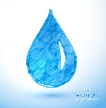 Vector felt pen child drawing of water drop.