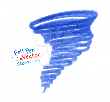 Vector felt pen child drawing of hurricane.