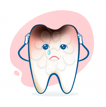 Vector illustration of sorrowful aching tooth character.