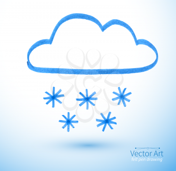 Felt pen drawing of snowy cloud. Vector illustration. isolated.