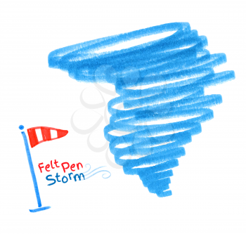 Felt tip pen drawing of hurricane. Vector illustration. Isolated.