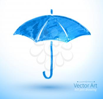 Vector illustration of umbrella. Felt pen childlike drawing.