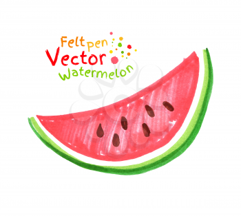 Vector felt pen child drawing of watermelon.