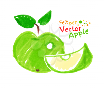 Vector felt pen childlike drawing of apple.