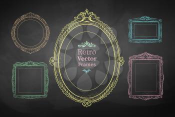 Chalk drawn vector collection of vintage baroque frames.