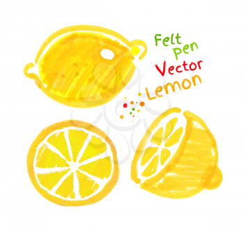 Vector felt pen childlike drawing of lemon.
