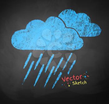Color chalked vector illustration of rainy clouds.