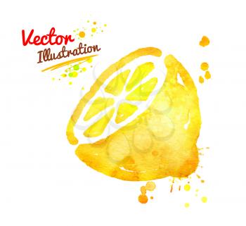 Watercolor vector hand drawn half of lemon with paint splashes.