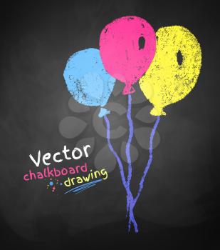 Chalk drawing of balloons on school chalkboard texture.