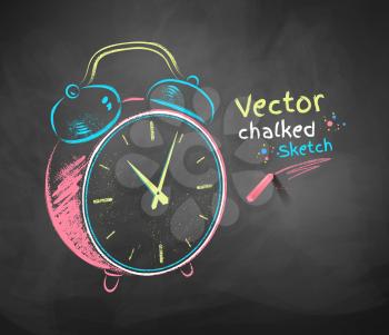 Color vector chalkboard drawing of alarm clock. 