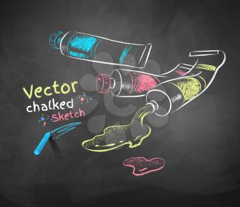 Vector color chalk drawing of paint tubes.