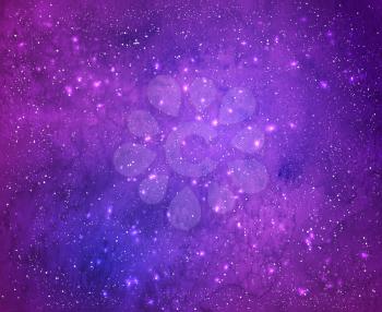 Violet watercolor grunge background with falling snow and light sparkles.