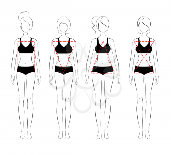 Line art vector illustration of female body types.