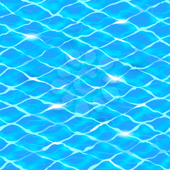 Vector seamless pattern with sea water surface with wave ripple and sun glares.