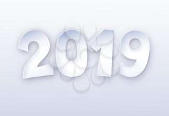 New Year vector cut paper art style illustration of 2019 numbers on white background.