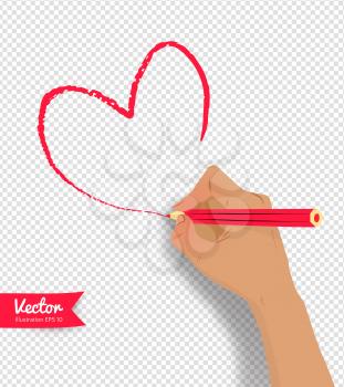 Vector illustration of hand drawing heart with pencil isolated on transparency background.