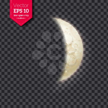 Vector illustration of growing moon phase on transparency background.
