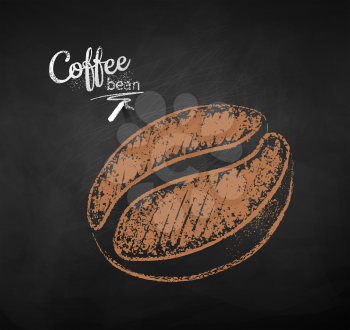Vector chalk drawn sketch of one coffee bean on chalkboard background.